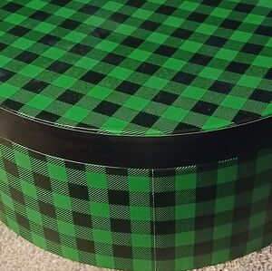 Green and Black Plaid Round Hat Boxes 2pc.